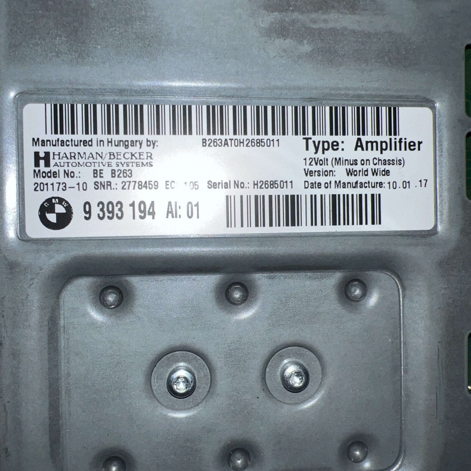 2014–2018 BMW M3 F80 Harman Becker Audio Amplifier AMP OEM 9393194 65129393194 