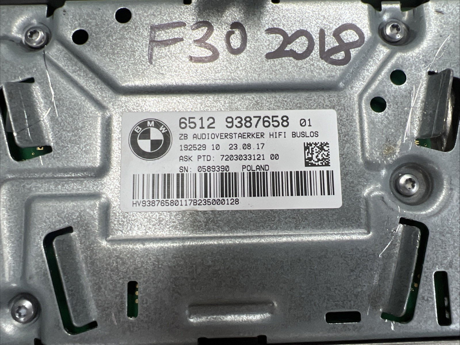 2012-2018 BMW 320i F30 Audio Sound Control Unit Module Amplifier 9387658 OEM